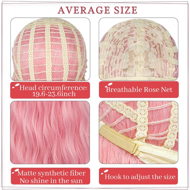 Probeauty Long Pink Wig Light Pink Wigs for Women Synthetic Heat Resistant Curly Wave Cosplay Wig for Halloween Costume - Image 5